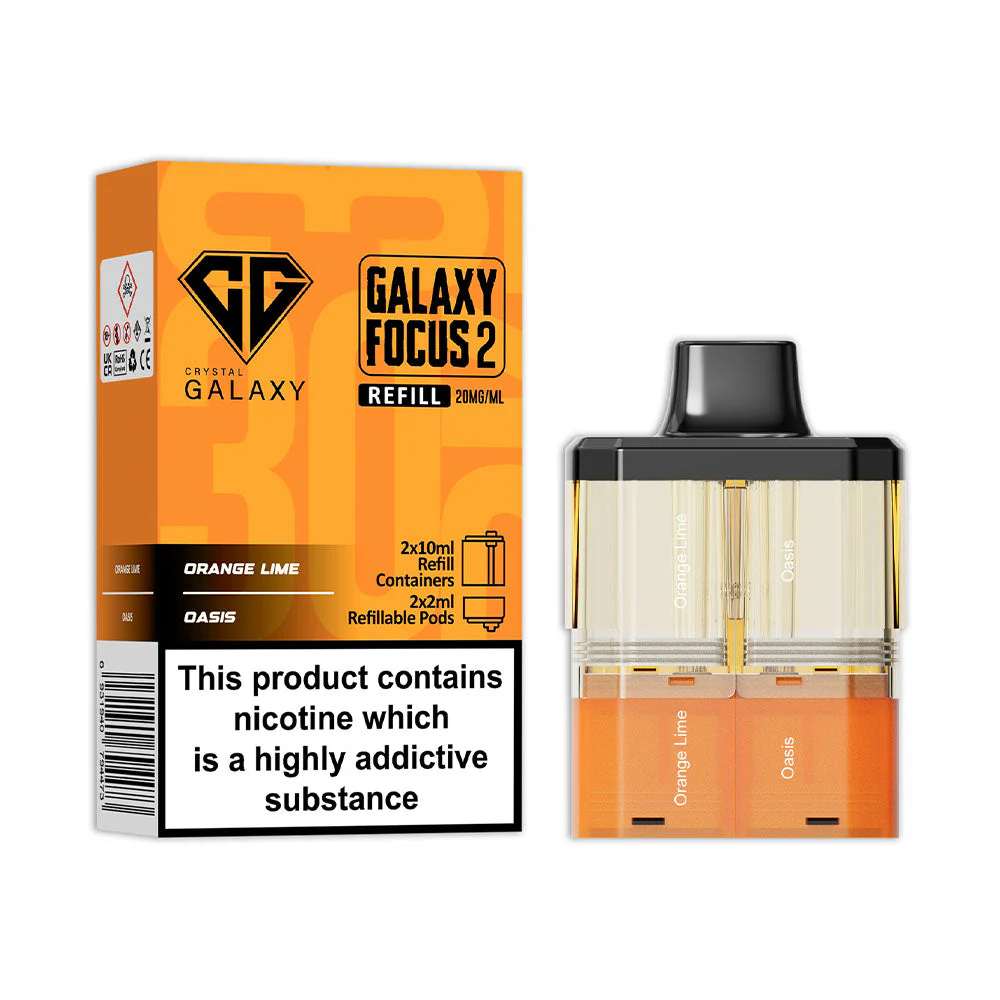 Crystal Galaxy Focus 2 30K Refillable Pod - Oasis / Orange Lime 20MG