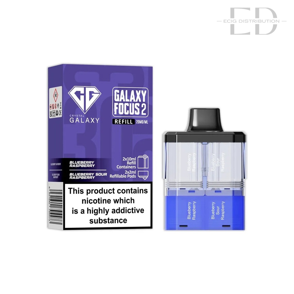Crystal Galaxy Focus 2 30K Refillable Pod - Blueberry Raspberry / Blueberry Sour Raspberry 20MG