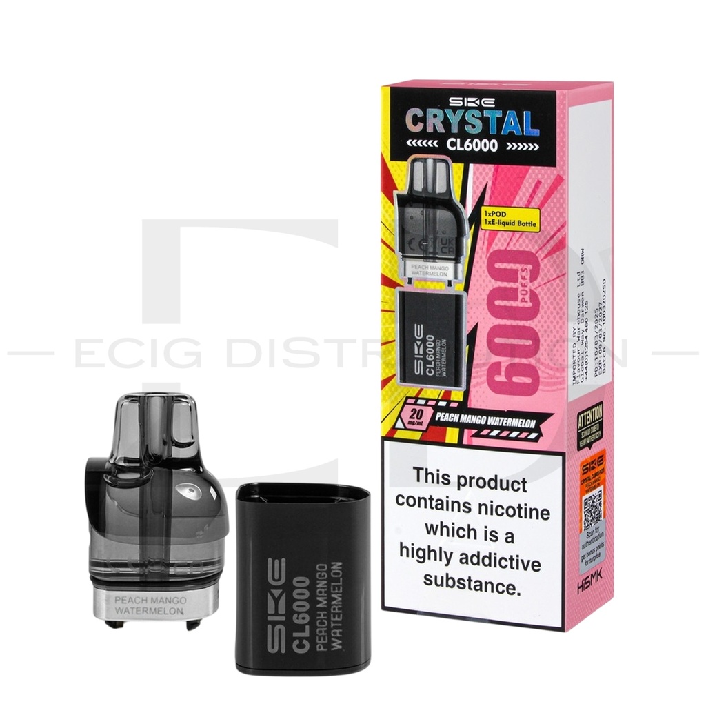 SKE Crystal CL6000 Refillable Pod - Peach Mango Watermelon